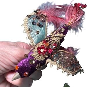 Hair Clip Purple Katherine's Collection Velvet Feather Sequin Bird Fascinator